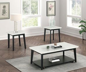 THISTED - Rect Marble Coffee Table w/ Casters - FM44002WH-CR