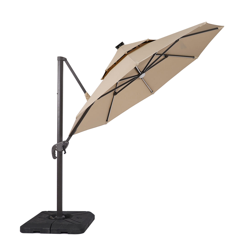 FERA - 10' Round Umbrella, LED Bulb, Tan + Base - LA-A032BG+BASE