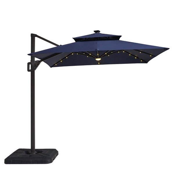 XICO - 8' SQ Umbrella, Double Top, LED Light + Control, Teal + Base - LA-A030TL+BASE