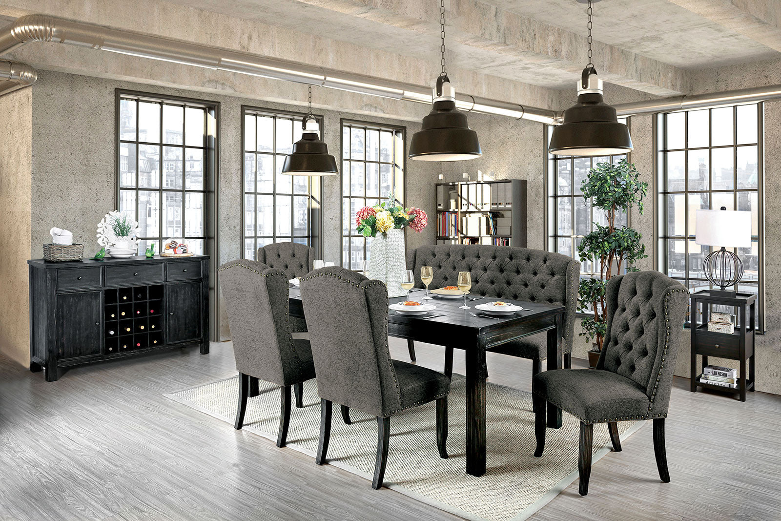 SANIA - 6 Pc. Dining Table Set w/ 3-Seater Bench - CM3324BK-T-84-6PC