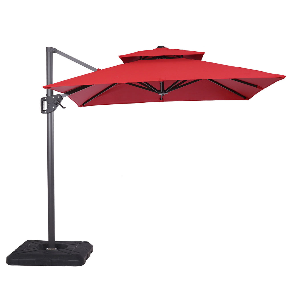 FIDA - 8' Square Umbrella, Double Top, Red + Base - LA-A029RD+BASE