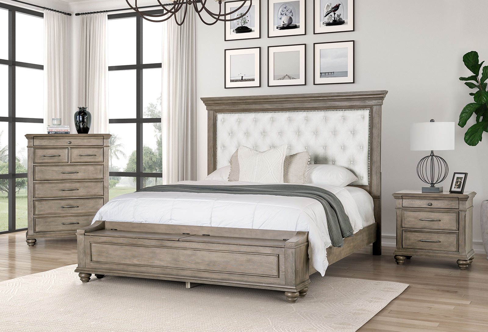 PHILOMATH - Queen Bed, Aged Oak - FM7430BR-Q-BED