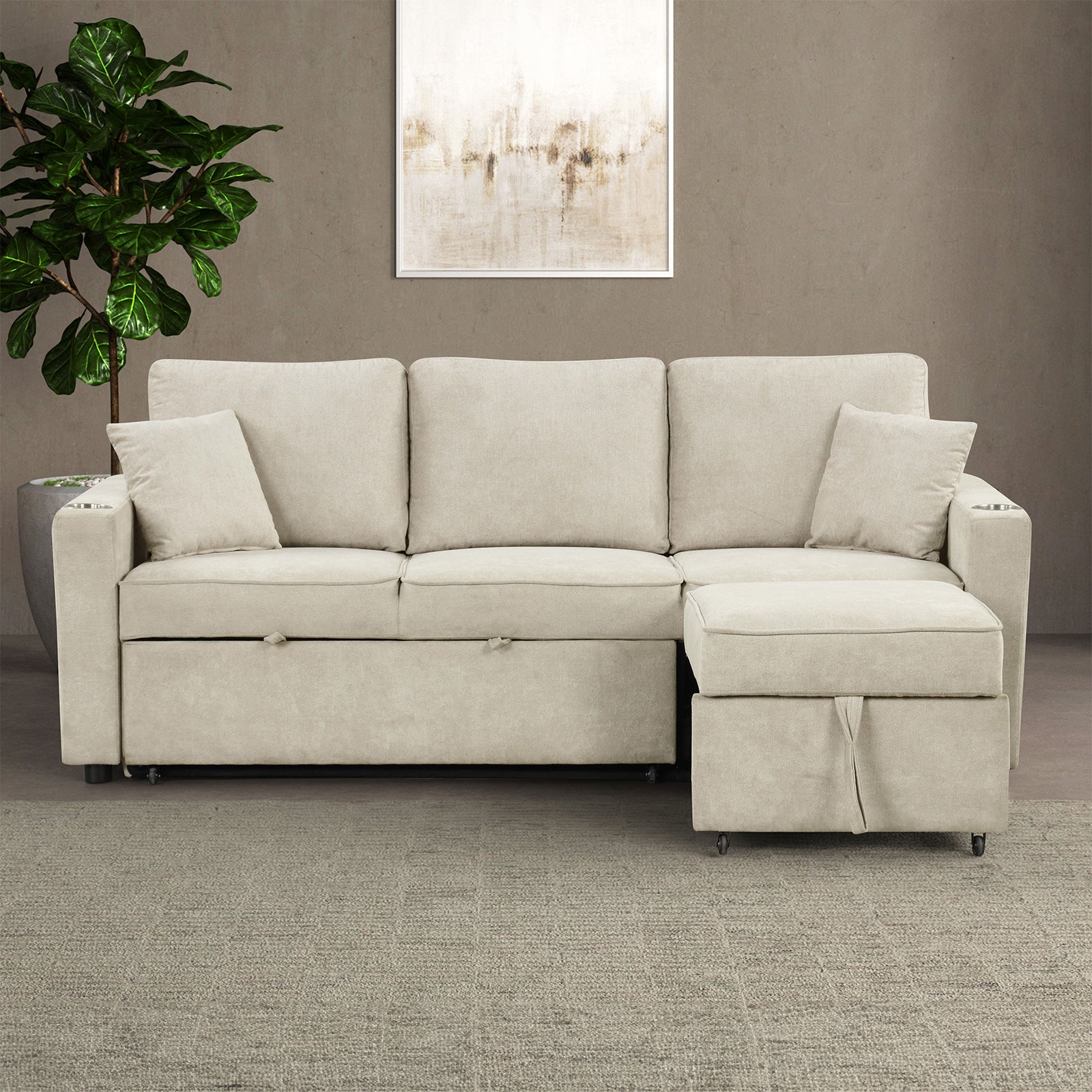 KENDAL - Sleeper Sofa Sectional w/ Cupholder - FM6965BG-SF-PK