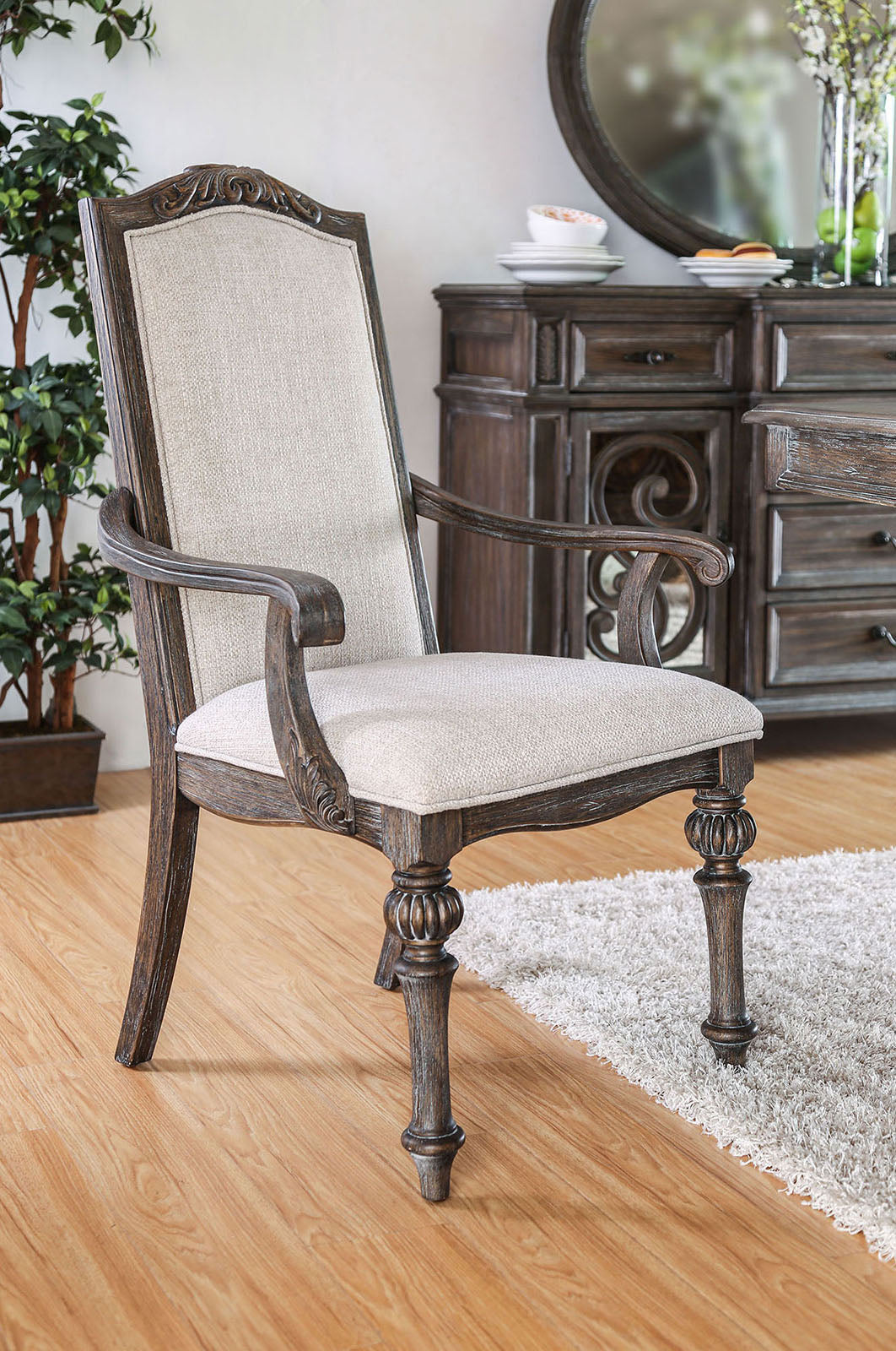 ARCADIA - 7 Pc. Dining Table Set (2AC+6SC) - CM3150T-9PC