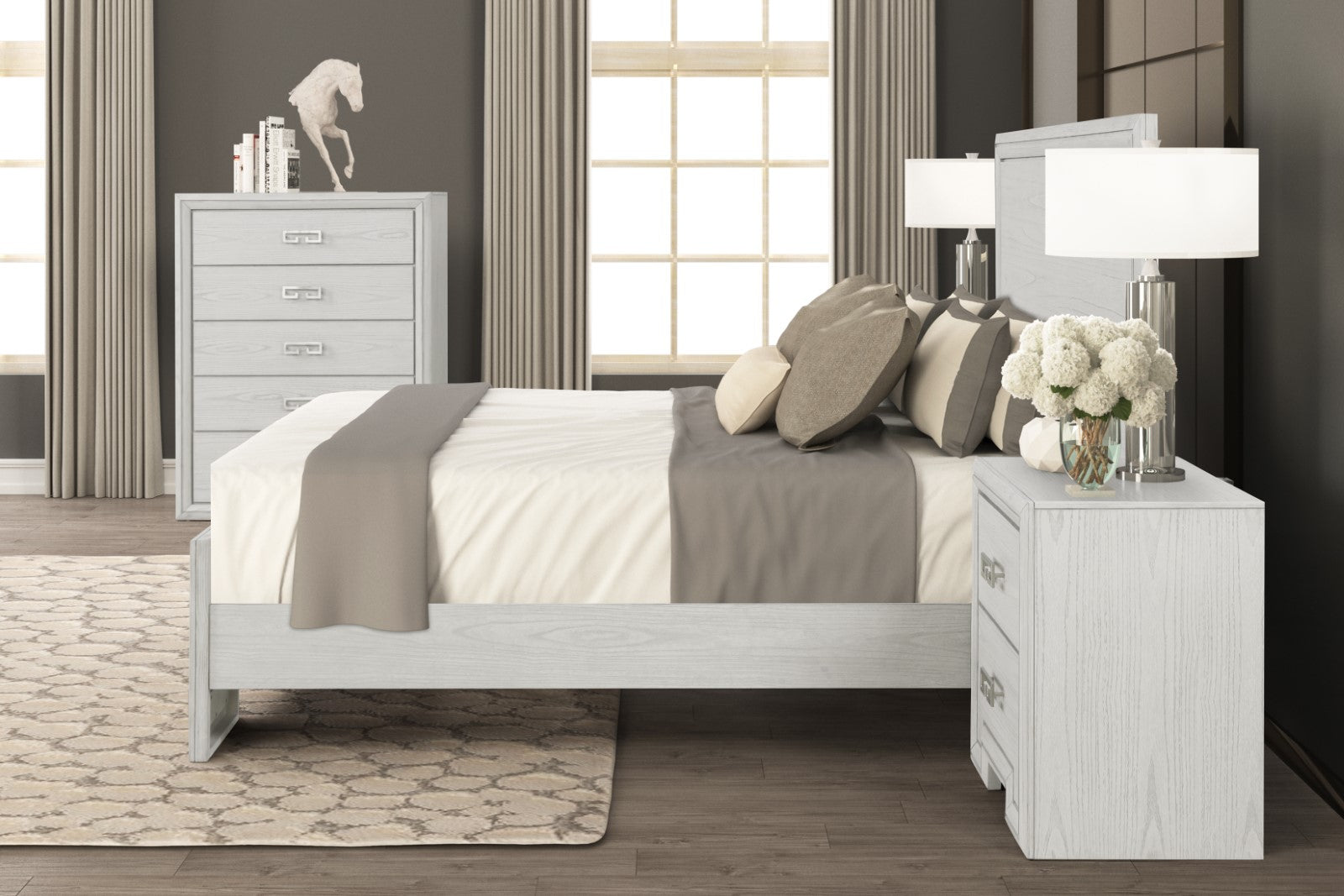 BASILONE - E.King Bed, Rustic White - FM7440WH-EK-BED