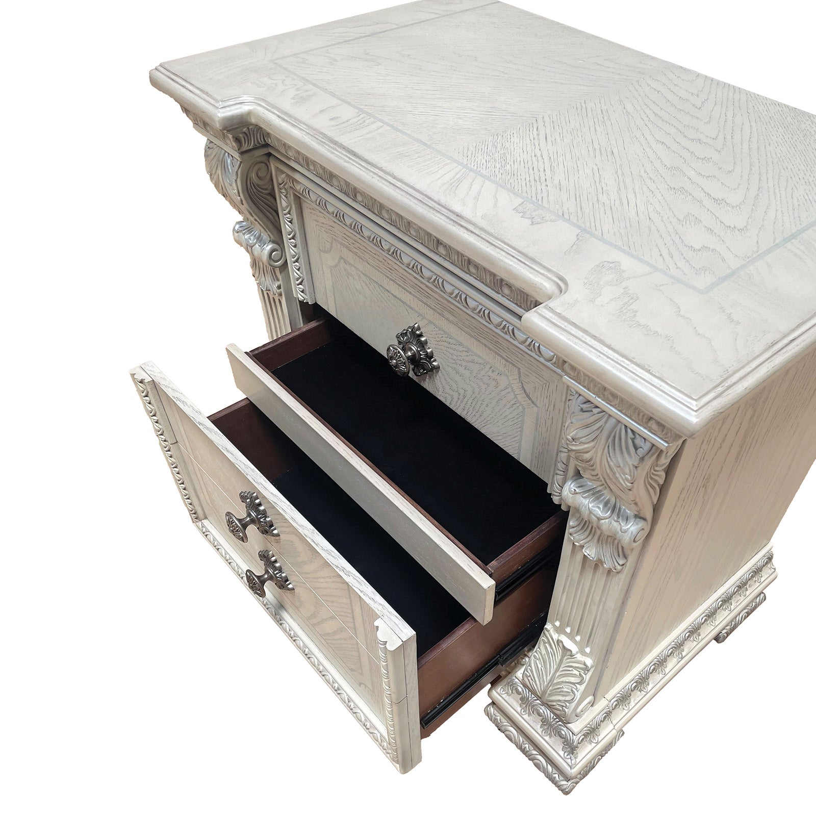PROMENADE - Nightstand w/ Hidden Drawer USB A-C, Wire Brushed White - FM70001WH-N