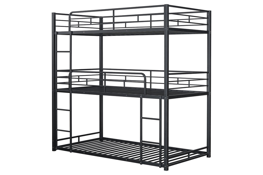 FELGU - Triple Twin Metal Bunk Bed, Black - FM-BK909BK-T-BED
