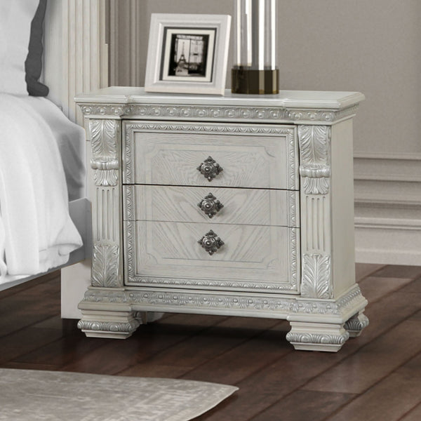 PROMENADE - Nightstand w/ Hidden Drawer USB A-C, Wire Brushed White - FM70001WH-N