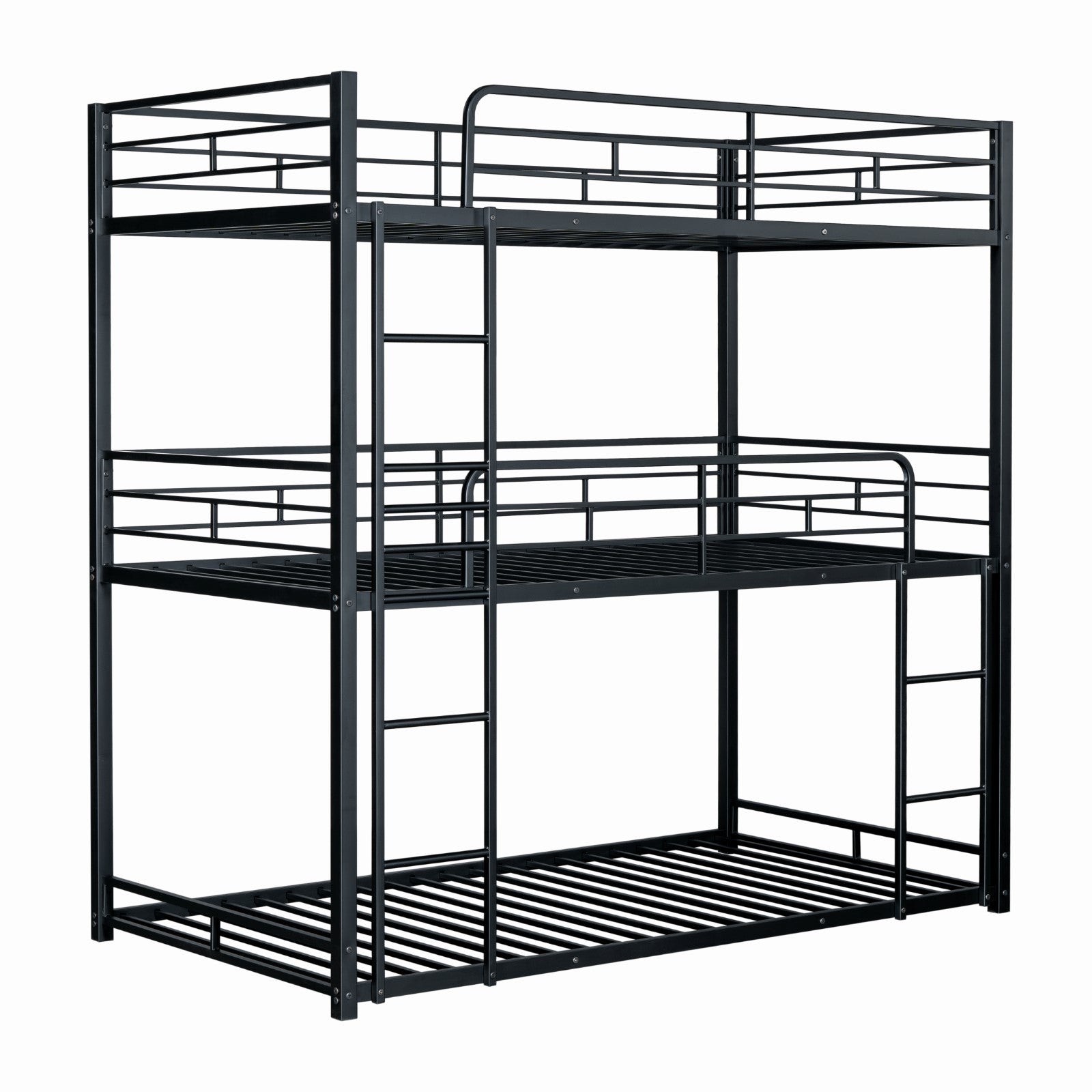 FELGU - Triple Twin Metal Bunk Bed, Black - FM-BK909BK-T-BED