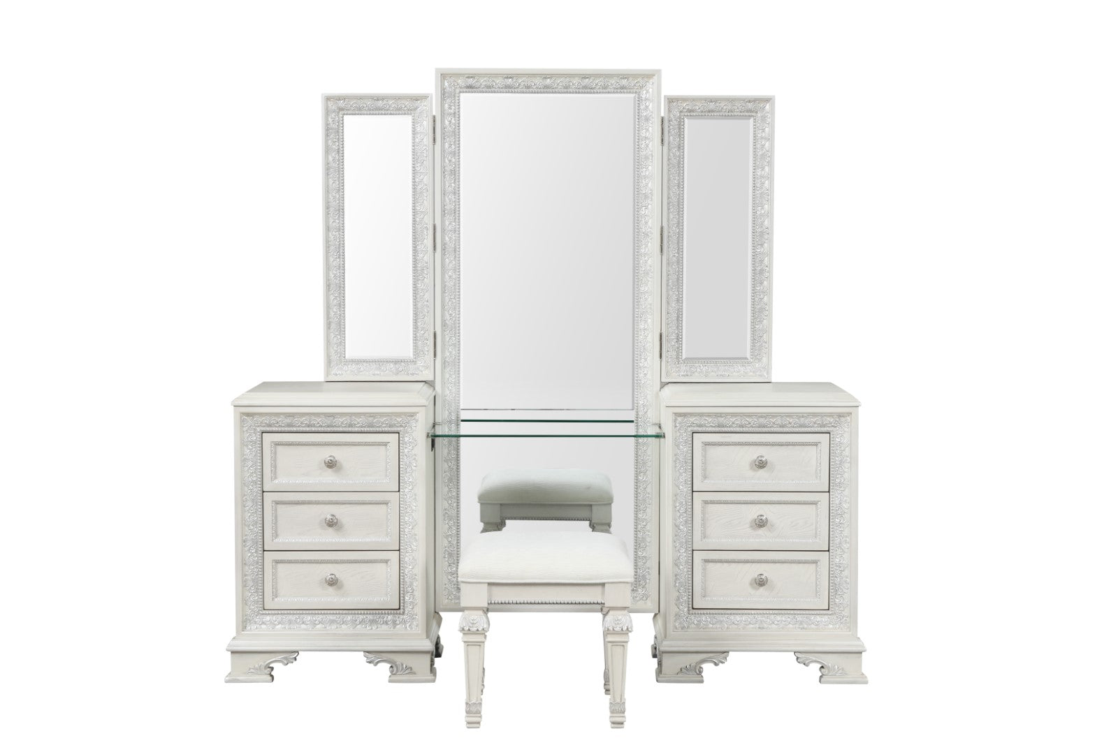 STELLA MIA - Vanity Set w/ Stool, Creamy White - FM70000WH-V-SET