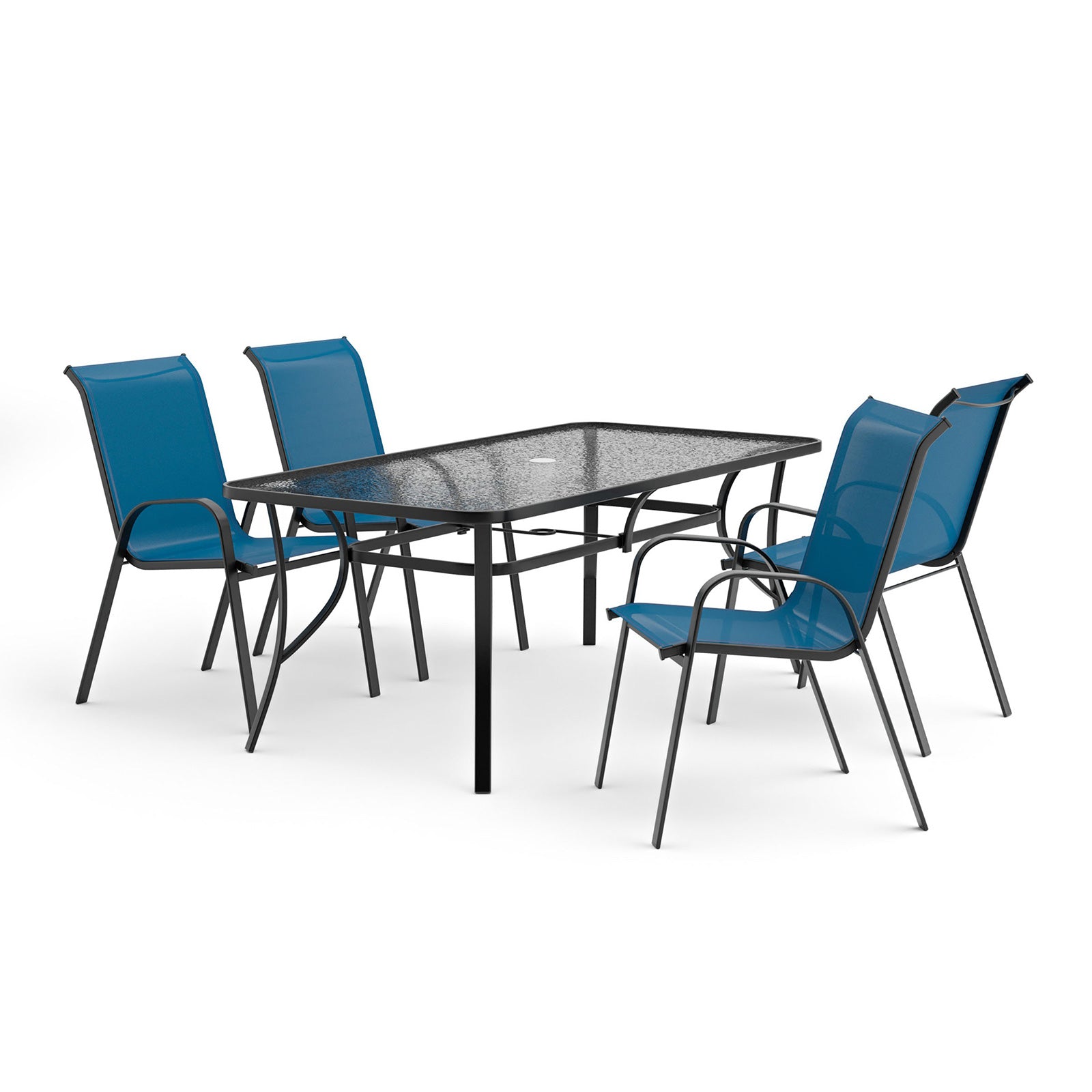 PIERRO - 5 Pc. Outdoor Dining Set, Blue - LA-D012BK-5PC-BL