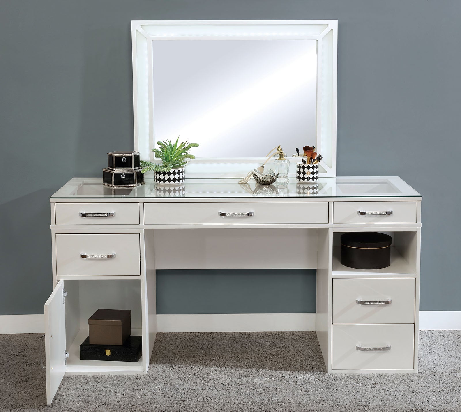 VICKIE - Vanity Set, White - FOA-DK5684WH-PK
