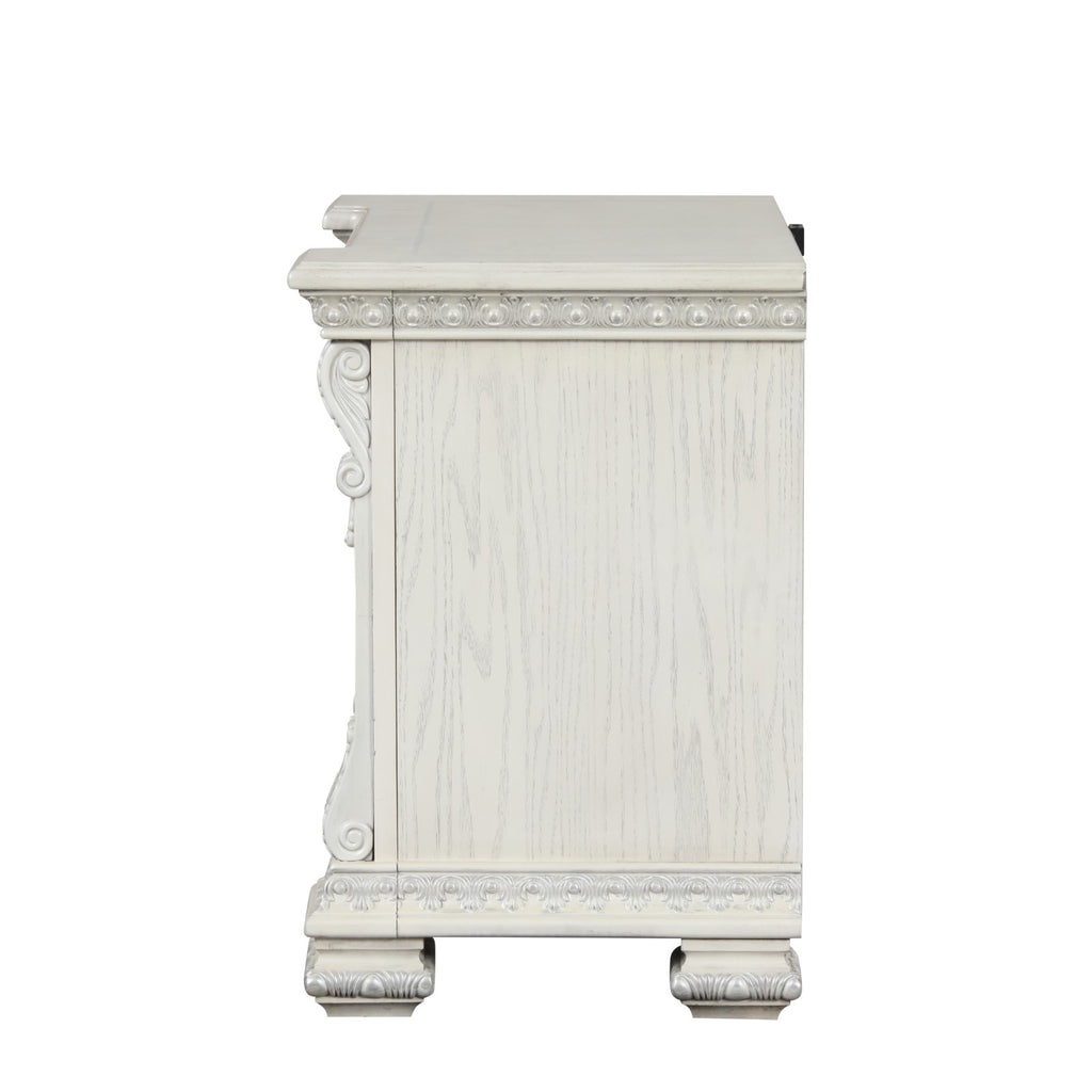 PROMENADE - Nightstand w/ Hidden Drawer USB A-C, Wire Brushed White - FM70001WH-N