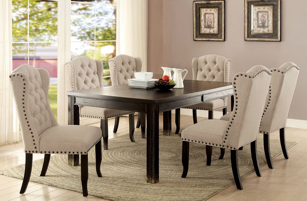 SANIA - Table + 4 Chairs + 2-Seater Bench - CM3324BK-T-6PC-BN