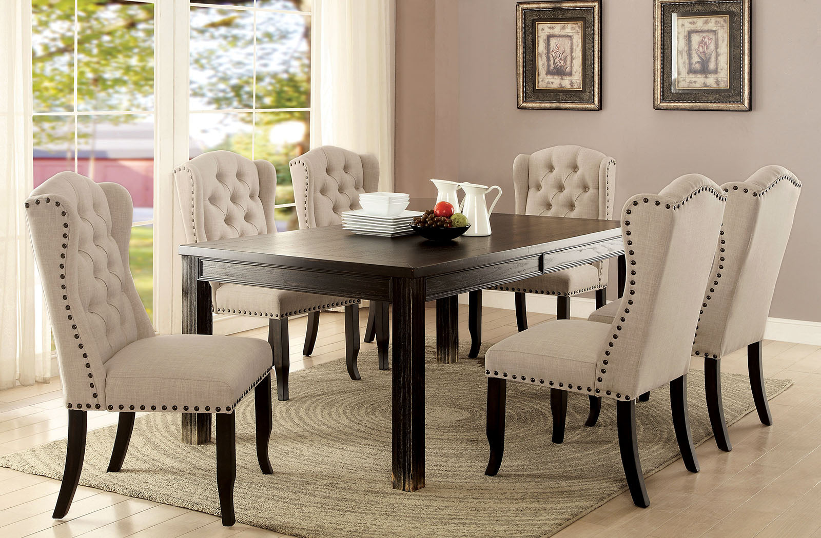 SANIA - Table + 4 Chairs + 2-Seater Bench - CM3324BK-T-6PC-BN