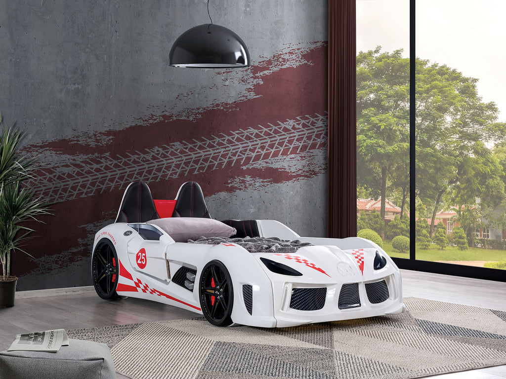 TRACKSTER - Twin Car Bed, White - FOA7723WH-BED
