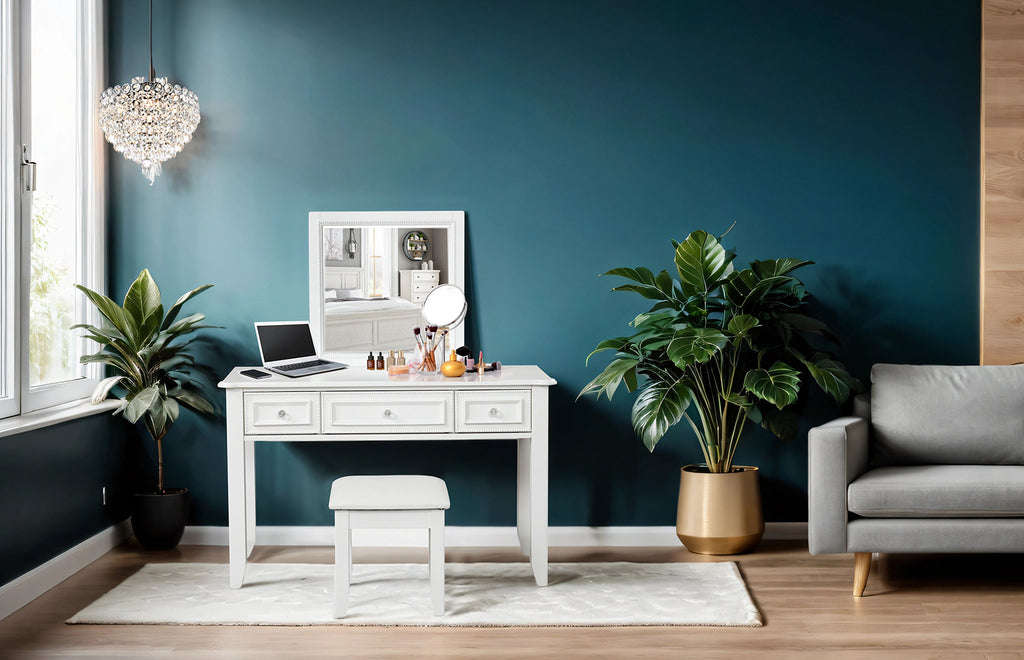 NAUCALPAN - Vanity Set w/ Stool - FM7456WH-V-SET