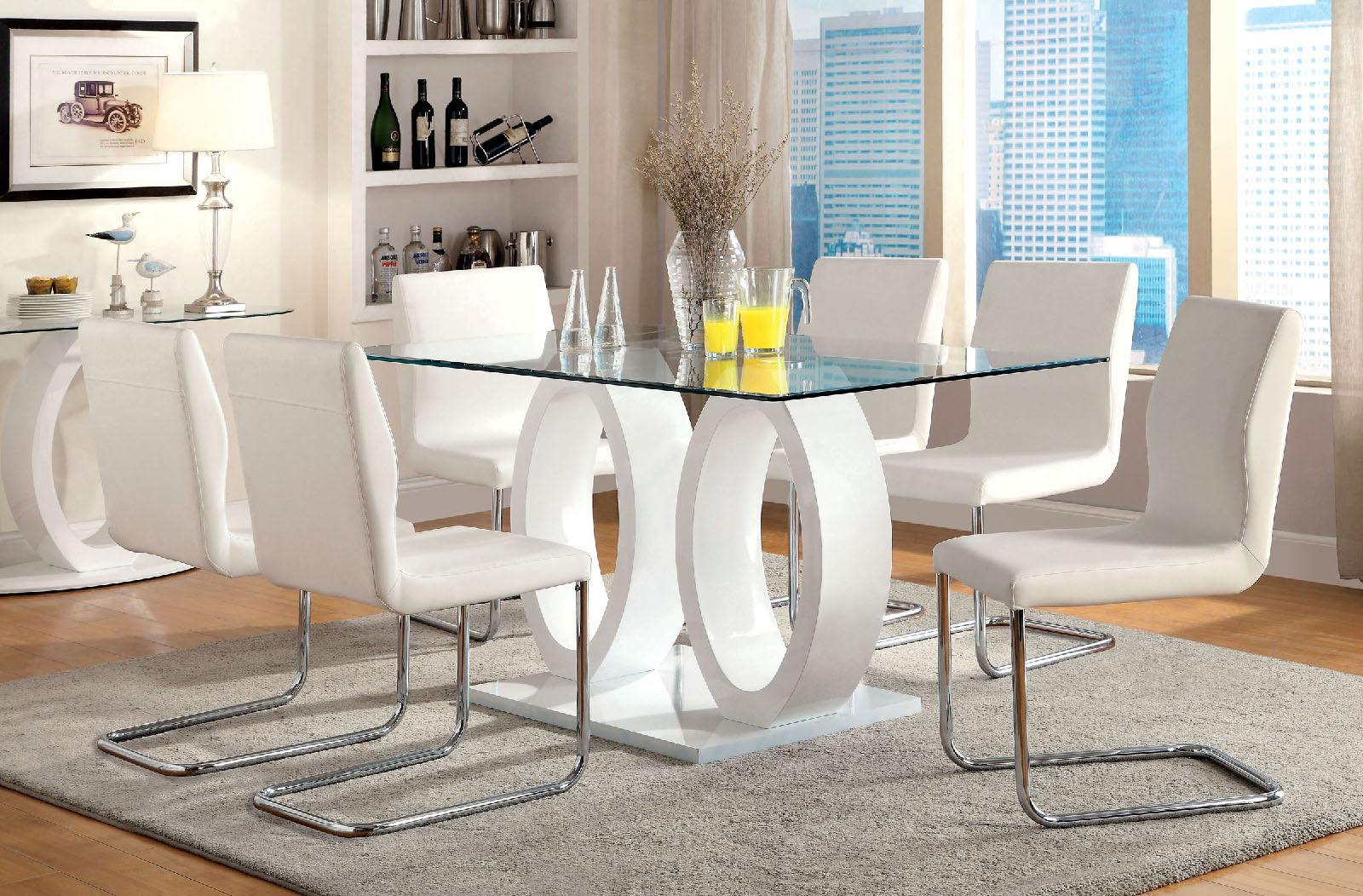LODIA I - 7 Pc. Dining Table Set - CM3825WH-T-7PC