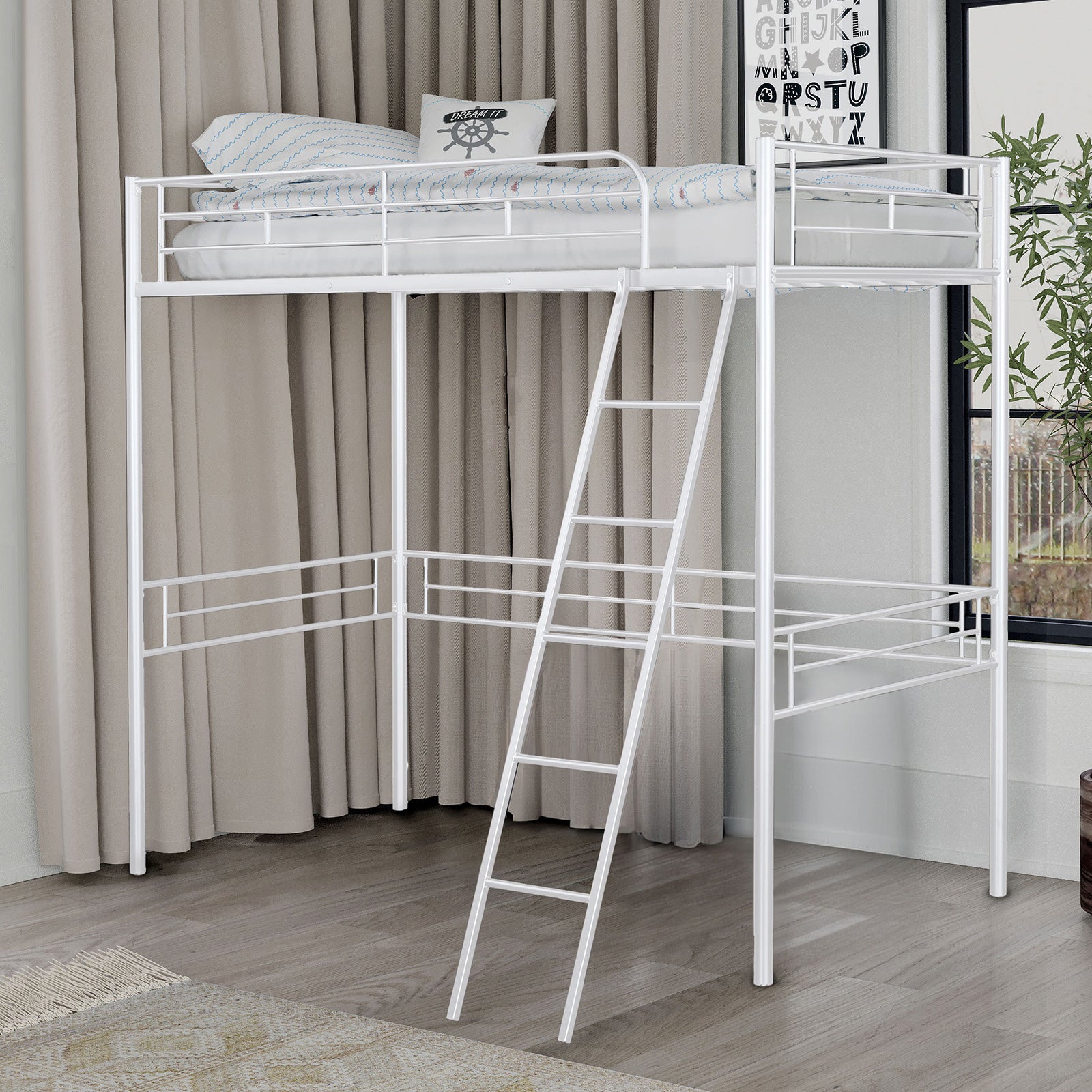 MYLES - Twin Loft Bed (K/D), White - FM-BK910WH-T
