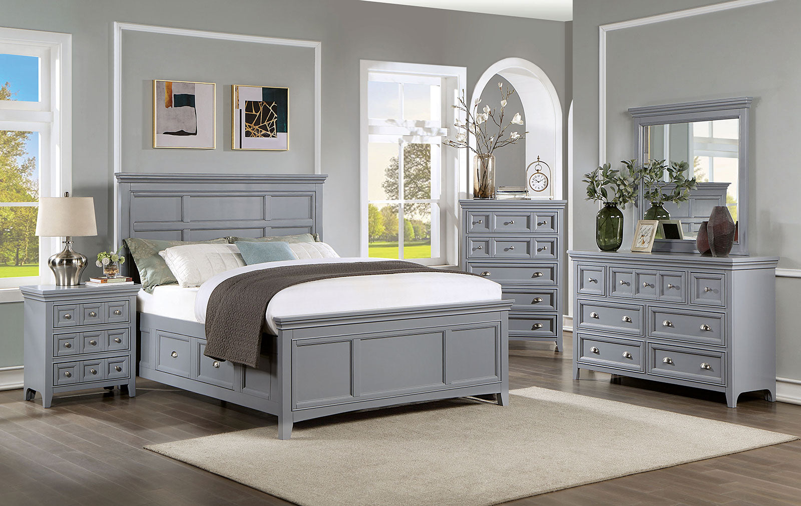 CASTLILE - 4 Pc. Queen Bedroom Set - CM7413GY-Q-4PC