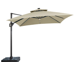 SANO - 10' SQ Umbrella, Double Top, LED Bulb + Control, Tan - LA-A015BG