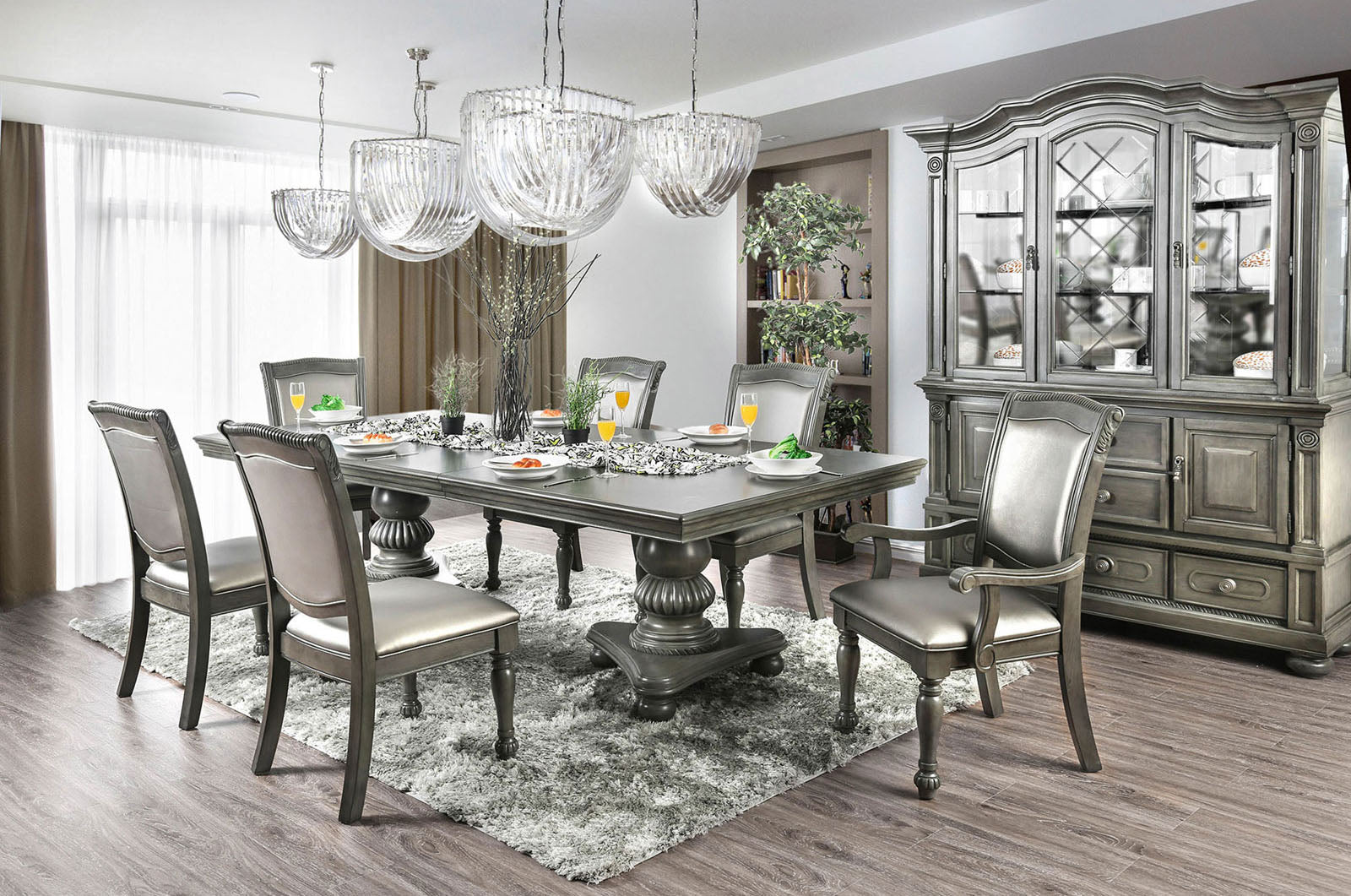 ALPENA - 9 Pc. Dining Table Set (2AC+6SC) - CM3350GY-T-9PC