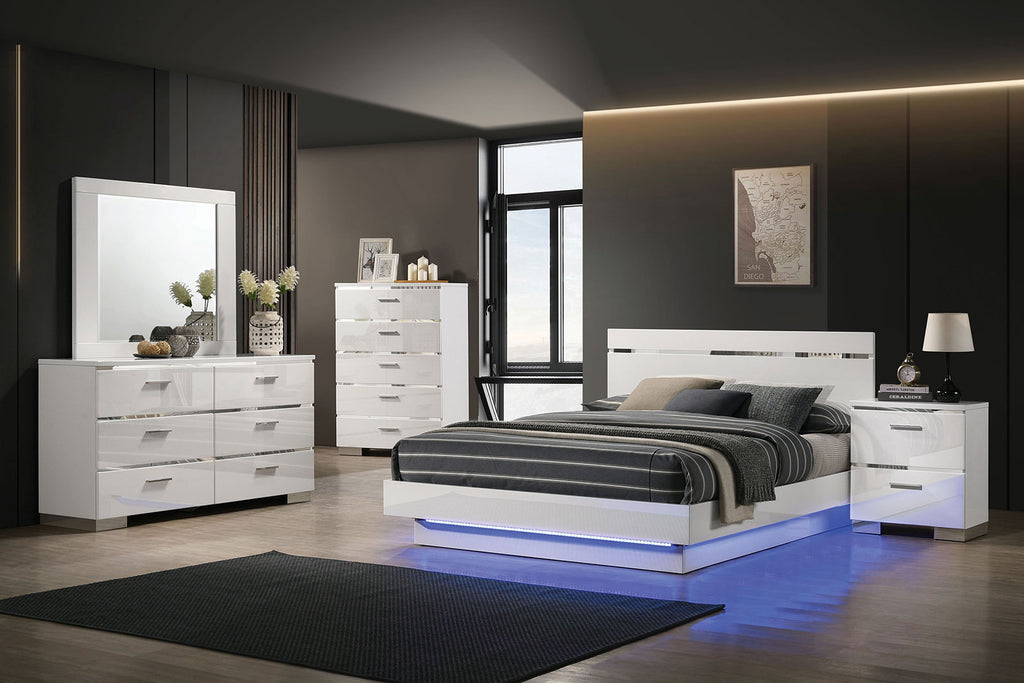 ERLACH - Queen Bed, White/Chrome - FOA7189WH-Q-BED