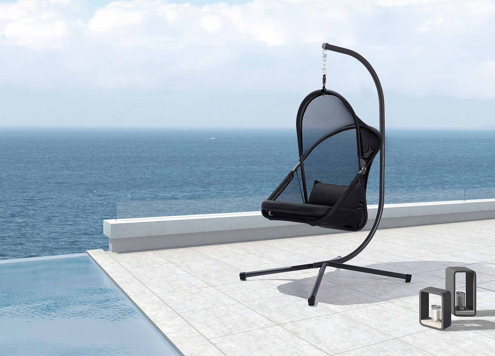 CRUSH - Swing Chair w/ Stand, Black - GM-1011BK-SET
