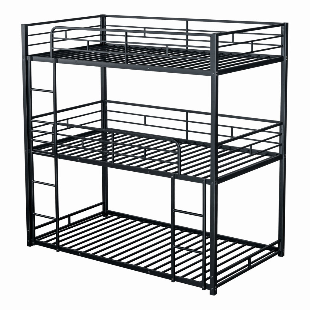 FELGU - Triple Twin Metal Bunk Bed, Black - FM-BK909BK-T-BED