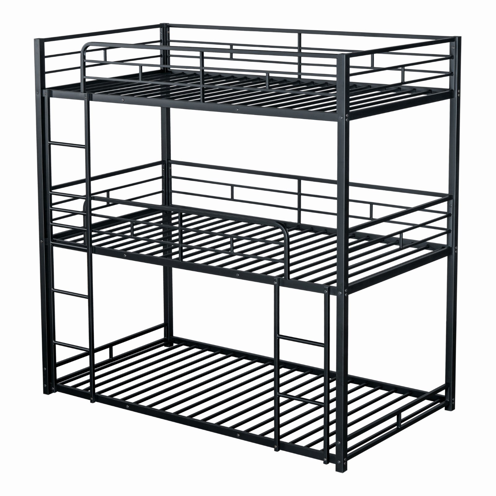 FELGU - Triple Twin Metal Bunk Bed, Black - FM-BK909BK-T-BED