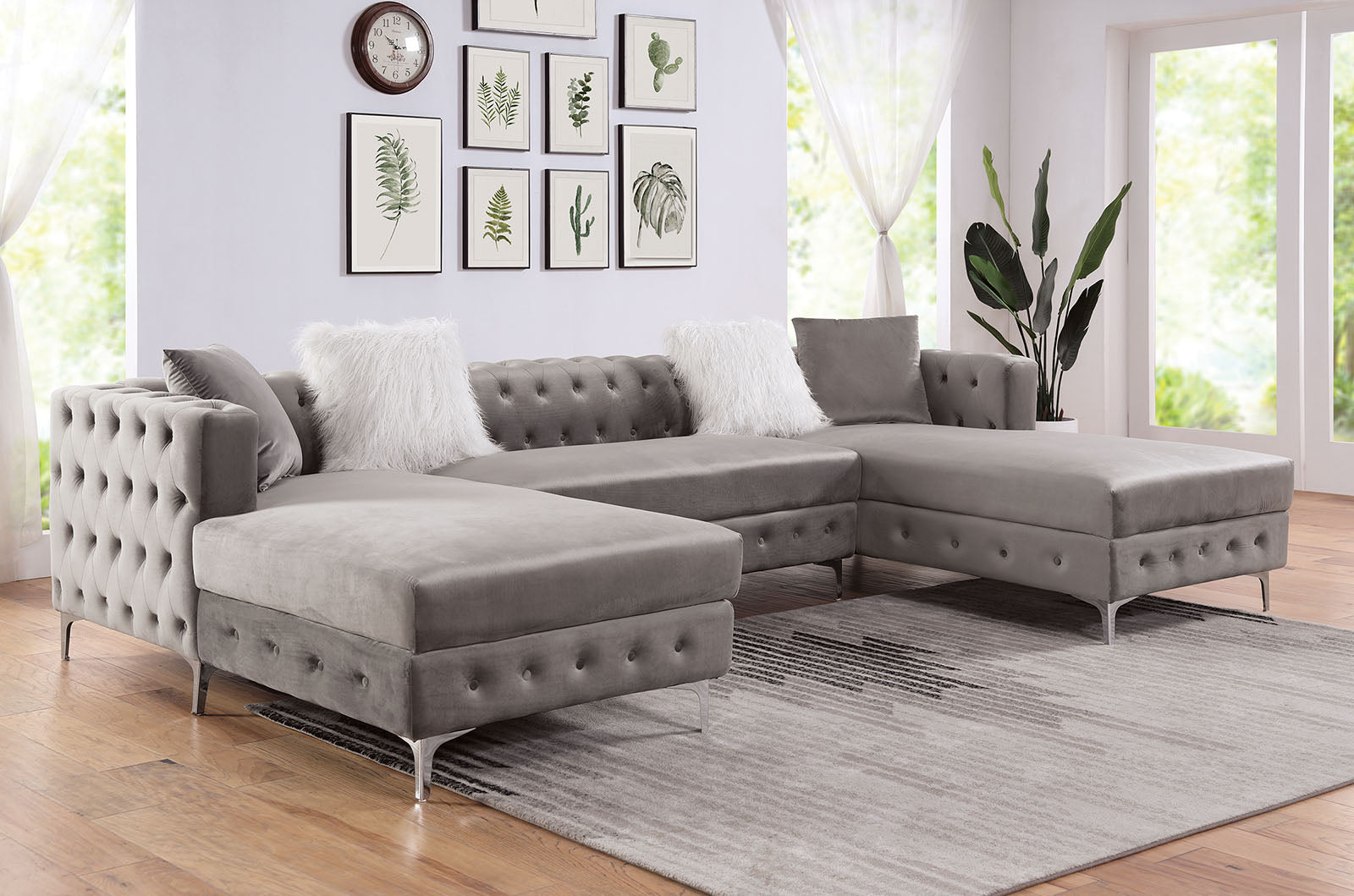 CIABATTONI - Sectional w/ Ottoman - CM6256GY-SECT+OT