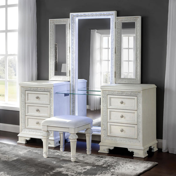 STELLA MIA - Vanity Set w/ Stool, Creamy White - FM70000WH-V-SET