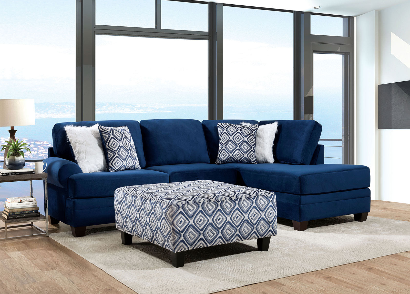 WALDPORT - Ottoman, Navy/White - SM5175-OT