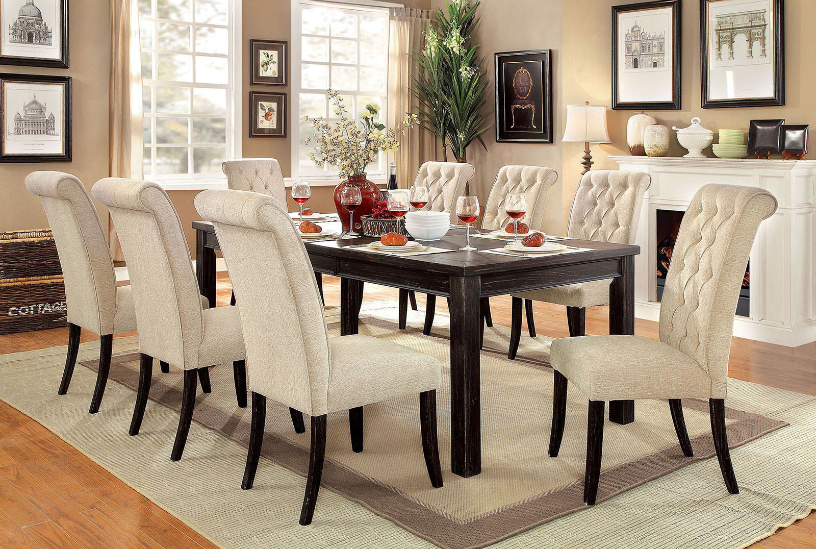 SANIA - 6 Pc. Dining Table Set w/ 3-Seater Bench - CM3324BK-T-84-6PC