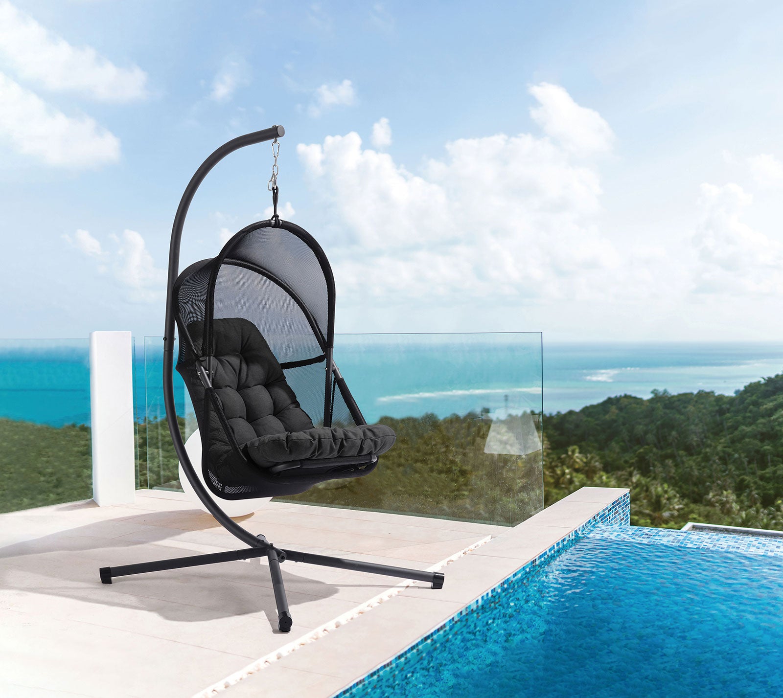 BREEZE - Swing Chair w/ Stand, Black - GM-1010BK-SET