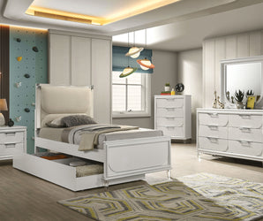 LAREINA - Twin Bed, Pearl White - FM72081WH-T-BED