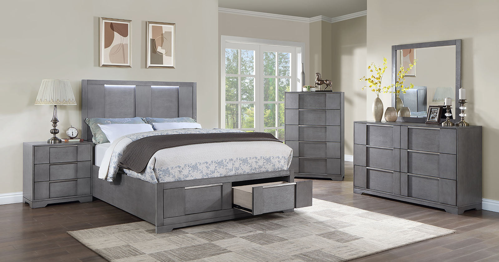 REGULUS - 4 Pc. Queen Bedroom Set - CM7475GY-Q-4PC
