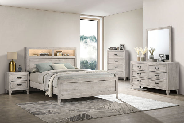 MYSEN - Queen Bed, White Wash - FM7202WH-Q-BED