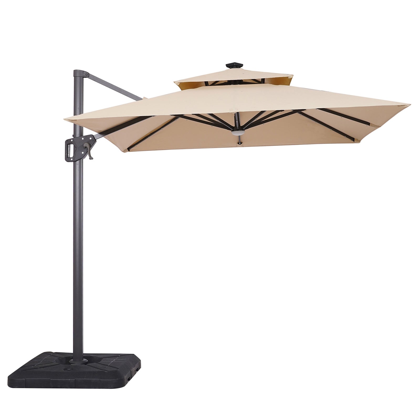 XICO - 8' SQ Umbrella, Double Top, LED Light + Control, Tan + Base - LA-A030BG+BASE