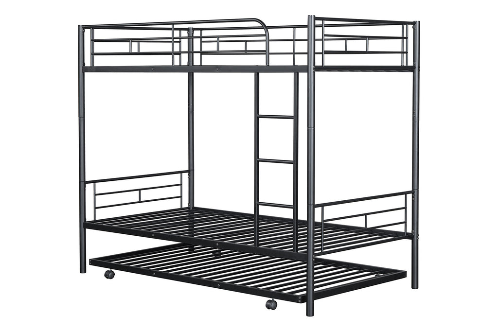PHILOTUS - Twin/Twin Bunk Bed (K/D) + Trundle, Black - FM-BK906BK-TT