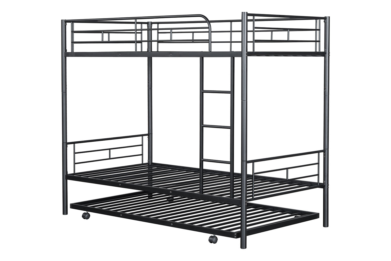 PHILOTUS - Twin/Twin Bunk Bed (K/D) + Trundle, Black - FM-BK906BK-TT