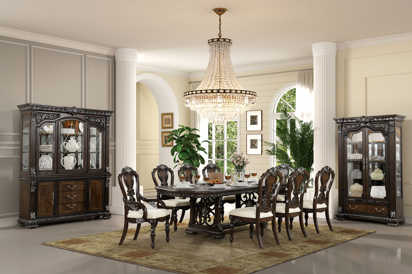 PROMENADE - 9 Pc. Dining Table Set (2AC+6SC) - FM31002DB-T-9PC