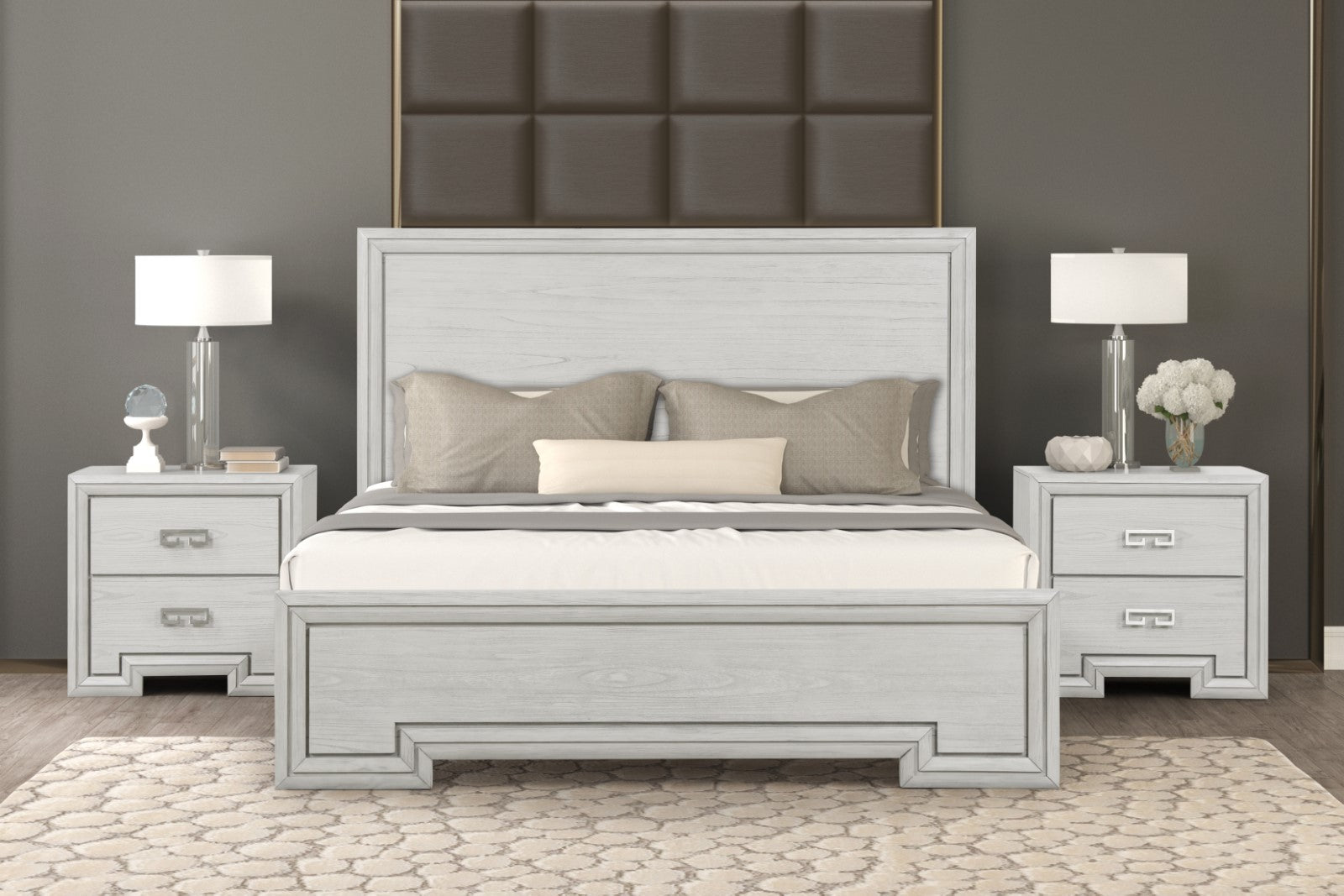 BASILONE - Queen Bed, Rustic White - FM7440WH-Q-BED