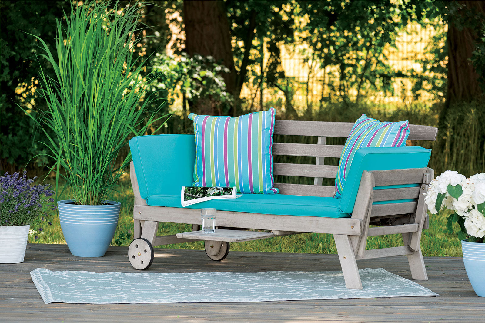 MAUI - Convertible Sofa Daybed, Gray/Turquoise - GM-1015