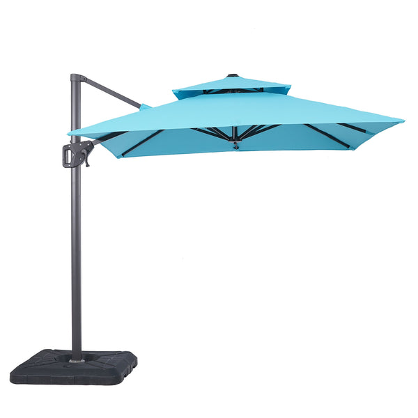FIDA - 8' Square Umbrella, Double Top, Teal + Base - LA-A029TL+BASE