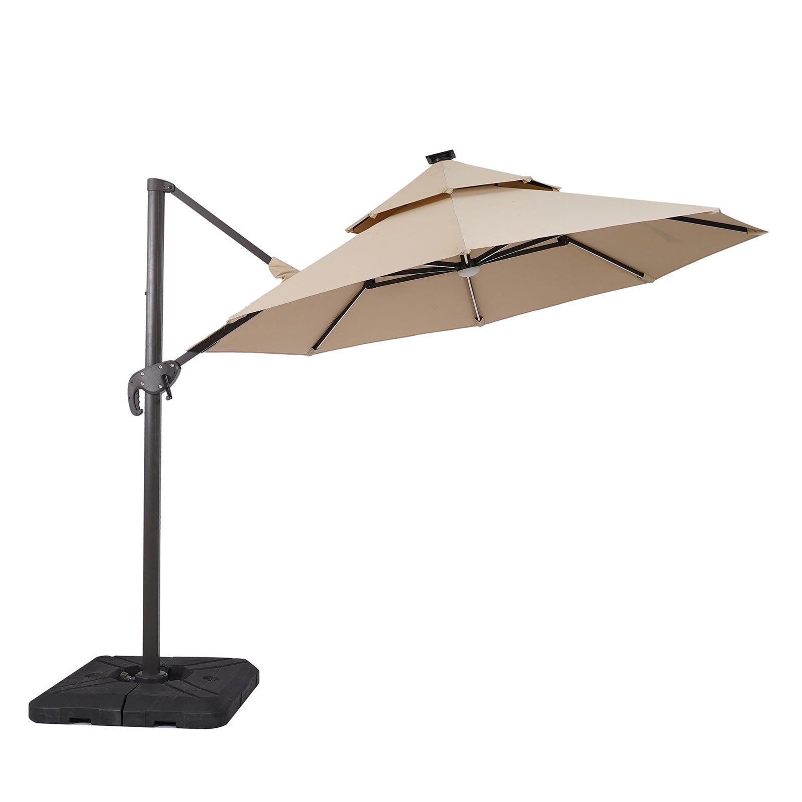 FERA - 10' Round Umbrella, LED Bulb, Tan + Base - LA-A032BG+BASE