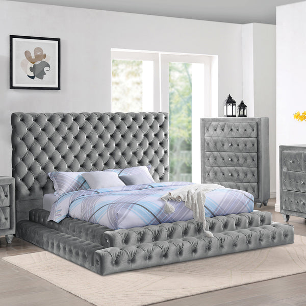 STEFANIA - E.King Bed - CM7227GY-EK-BED