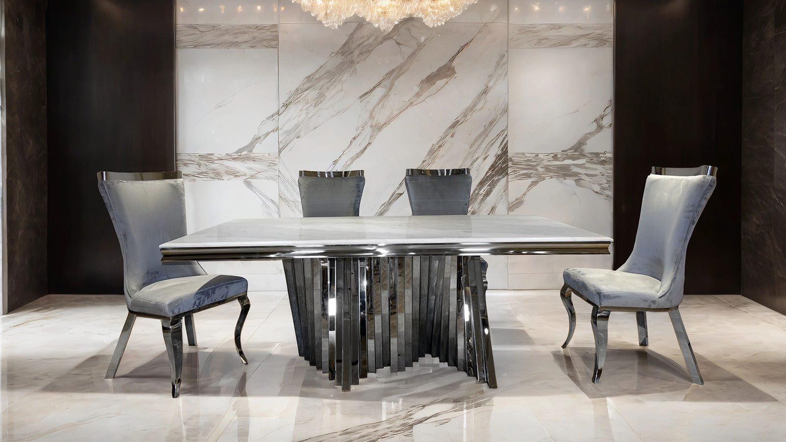 BASILICATA - 7 Pc. Dining Table Set - FM33001SV-T-7PC-12BK