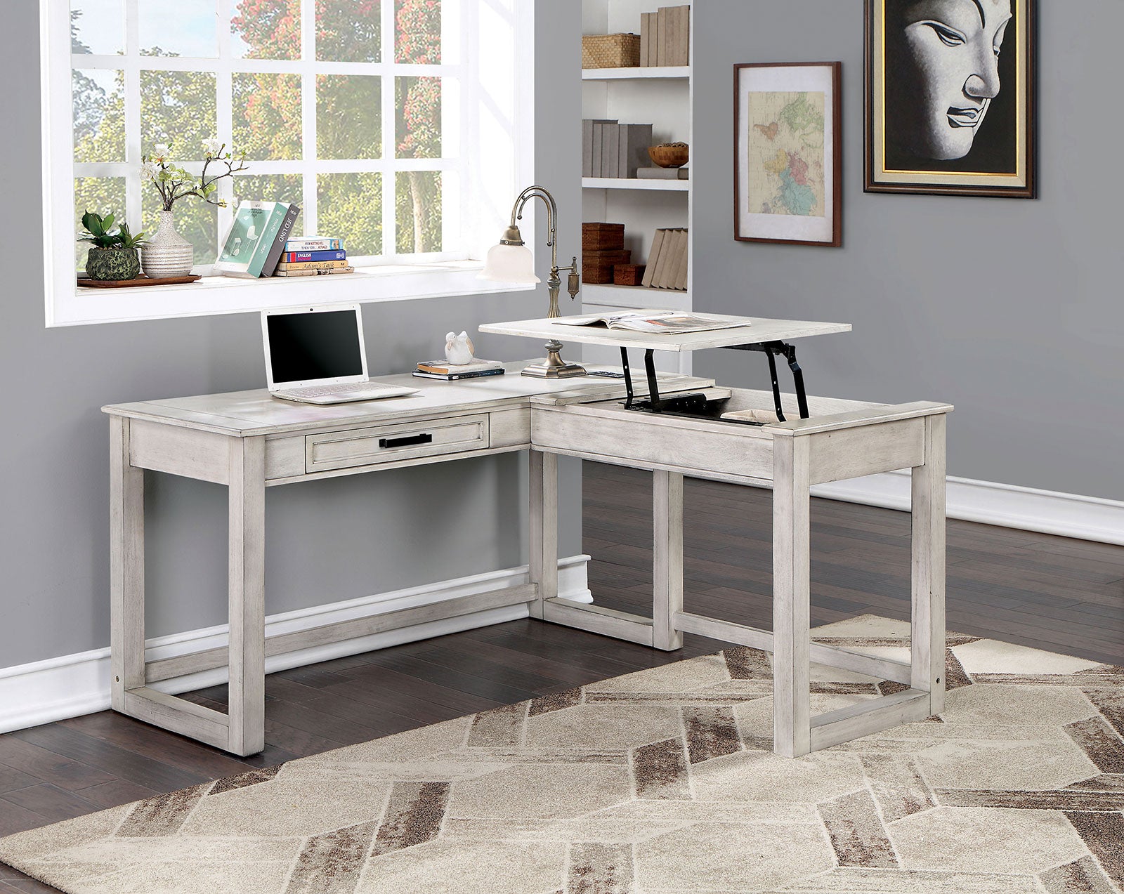 GALARGA - Lift-top Corner Desk - CM-DK418WH