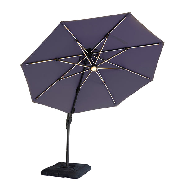 FERA - 10' Round Umbrella, LED Bulb, Navy + Base - LA-A032BL+BASE